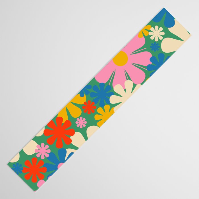 Retro Flowers 60s 70s Aesthetic Floral Pattern in Pop Green Blue Pink Red Mustard Yellow Cream Table Runner Gallery Image 3