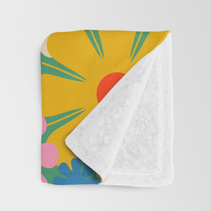 Retro Flowers 60s 70s Aesthetic Floral Pattern in Pop Green Blue Pink Red Mustard Yellow Cream Throw Blanket Gallery Image 3