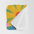 Retro Flowers 60s 70s Aesthetic Floral Pattern in Pop Green Blue Pink Red Mustard Yellow Cream Throw Blanket Gallery Image 3