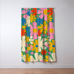 Retro Flowers 60s 70s Aesthetic Floral Pattern in Pop Green Blue Pink Red Mustard Yellow Cream Window Curtain Gallery Image 3