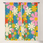 Retro Flowers 60s 70s Aesthetic Floral Pattern in Pop Green Blue Pink Red Mustard Yellow Cream Window Curtain Gallery Image 5