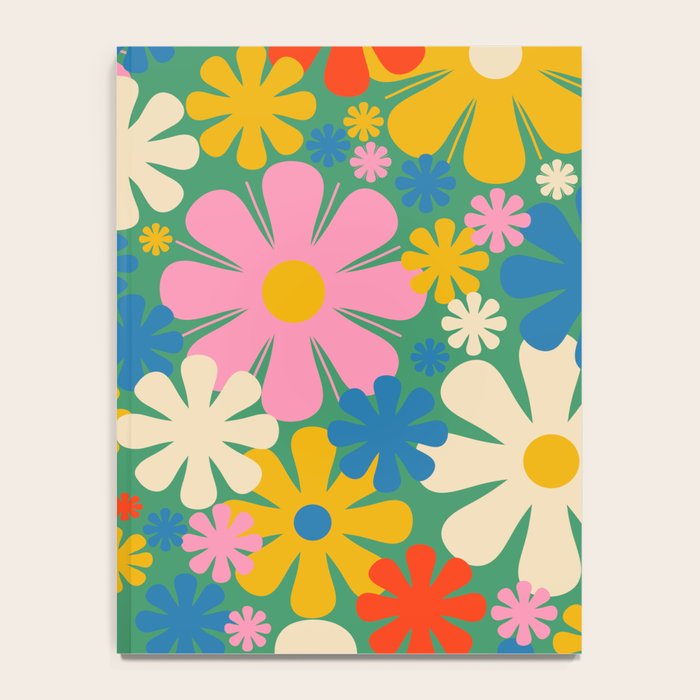 Retro Flowers 60s 70s Aesthetic Floral Pattern in Pop Green Blue Pink Red Mustard Yellow Cream Notebook Gallery Image 4