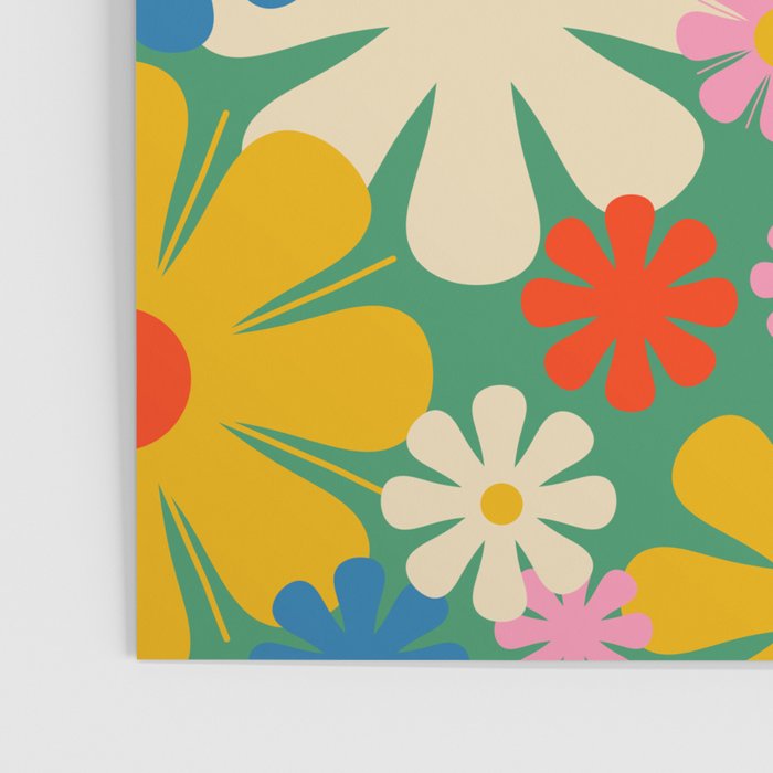Retro Flowers 60s 70s Aesthetic Floral Pattern in Pop Green Blue Pink Red Mustard Yellow Cream Poster Gallery Image 3