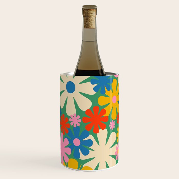 Retro Flowers 60s 70s Aesthetic Floral Pattern in Pop Green Blue Pink Red Mustard Yellow Cream Wine Chiller Gallery Image 2