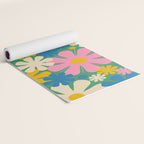 Retro Flowers 60s 70s Aesthetic Floral Pattern in Pop Green Blue Pink Red Mustard Yellow Cream Yoga Mat Gallery Image 2