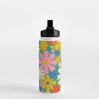 Retro Flowers 60s 70s Aesthetic Floral Pattern in Pop Green Blue Pink Red Mustard Yellow Cream Water Bottle Gallery Image 2