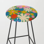Retro Flowers 60s 70s Aesthetic Floral Pattern in Pop Green Blue Pink Red Mustard Yellow Cream Stool Gallery Image 2