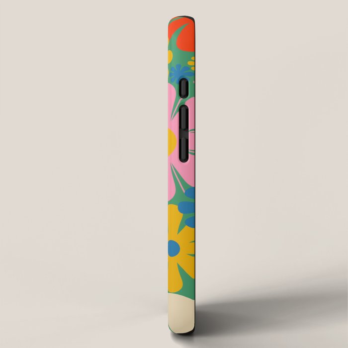 Retro Flowers 60s 70s Aesthetic Floral Pattern in Pop Green Blue Pink Red Mustard Yellow Cream iPhone Case Gallery Image 2