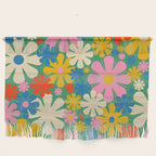 Retro Flowers 60s 70s Aesthetic Floral Pattern in Pop Green Blue Pink Red Mustard Yellow Cream Wall Hanging Gallery Image 1