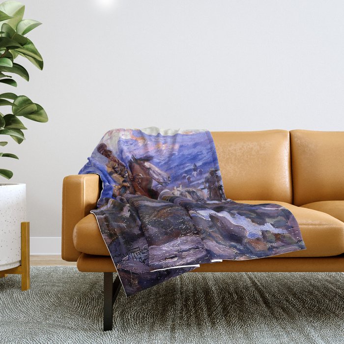 âThe Free Trappersâ by Charles M Russell Throw Blanket Gallery Image 1