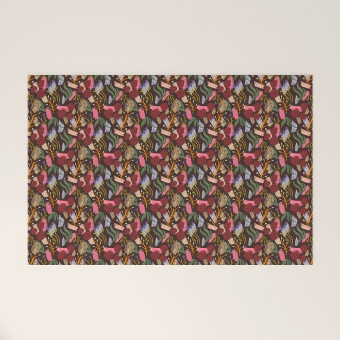 Rustic Botanical Rose Pattern Welcome Mat Gallery Image 1