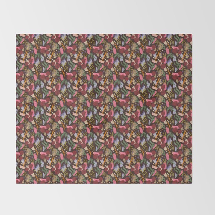 Rustic Botanical Rose Pattern Throw Blanket Gallery Image 2
