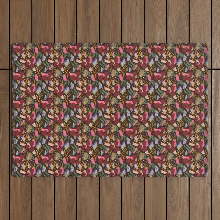 Rustic Botanical Rose Pattern Outdoor Rug Gallery Image 1
