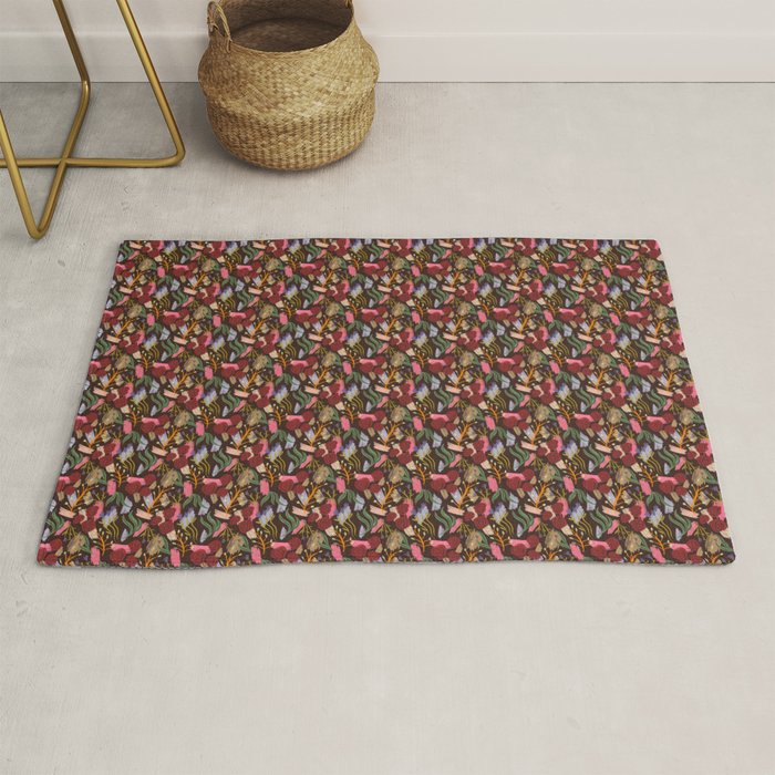 Rustic Botanical Rose Pattern Rug Gallery Image 1