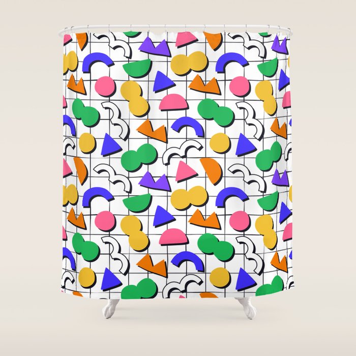 Colorful fun retro shape art pattern Shower Curtain Gallery Image 1