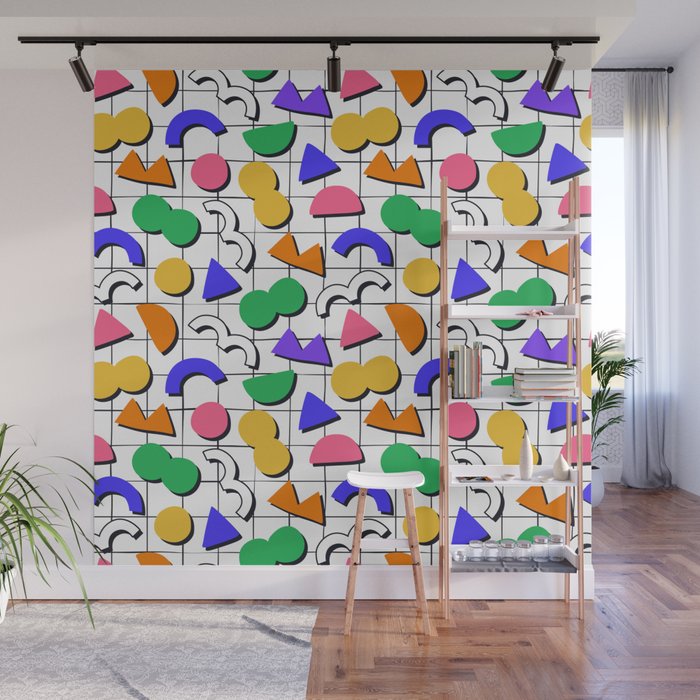 Colorful fun retro shape art pattern Wall Mural Gallery Image 1