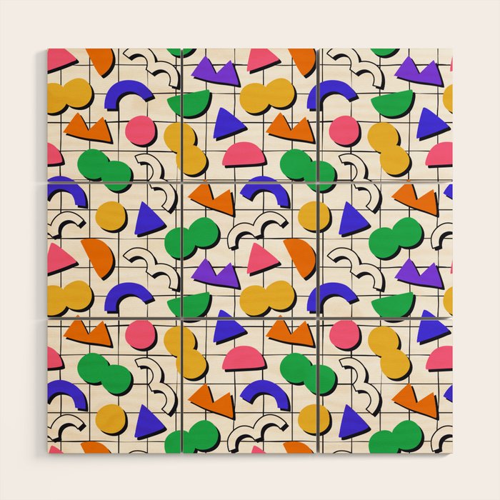 Colorful fun retro shape art pattern Wood Wall Art Gallery Image 1