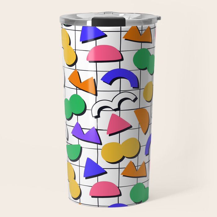 Colorful fun retro shape art pattern Travel Mug Gallery Image 1