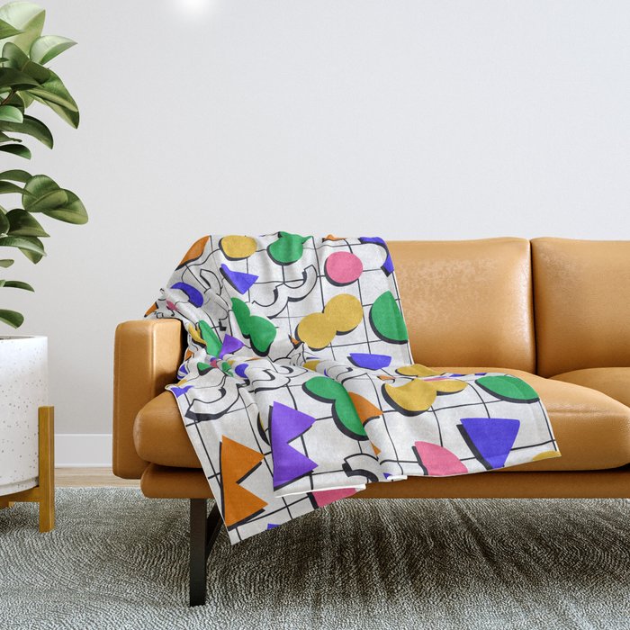 Colorful fun retro shape art pattern Throw Blanket Gallery Image 1