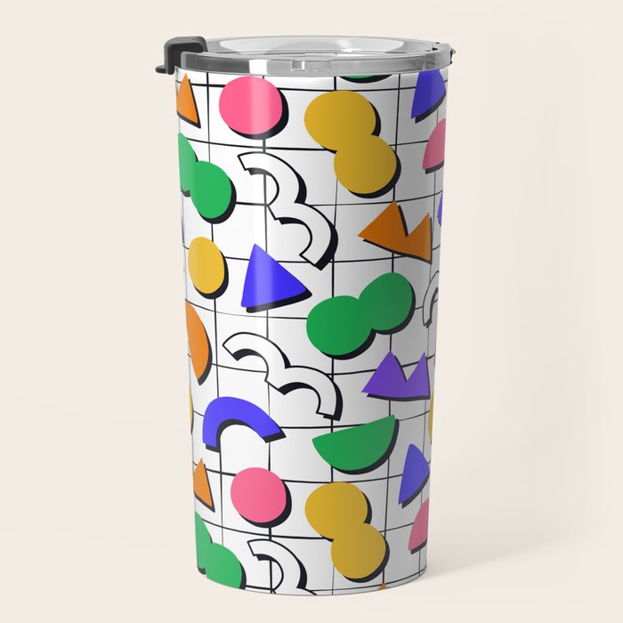 Colorful fun retro shape art pattern Travel Mug Gallery Image 3