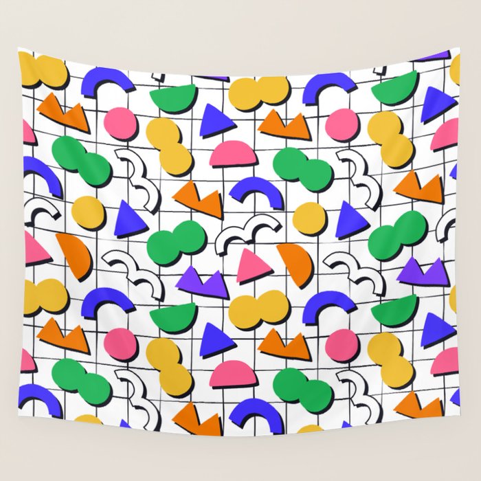 Colorful fun retro shape art pattern Wall Tapestry Gallery Image 4