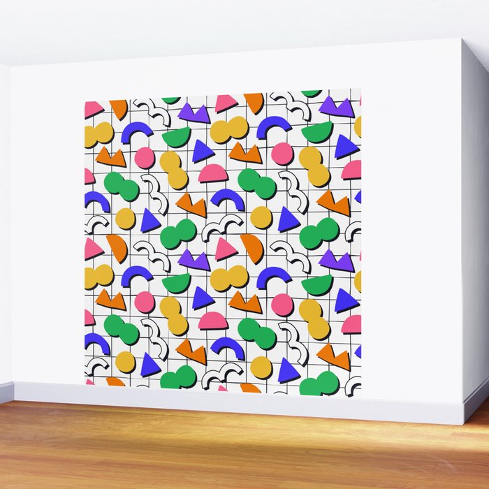 Colorful fun retro shape art pattern Wall Mural Gallery Image 2