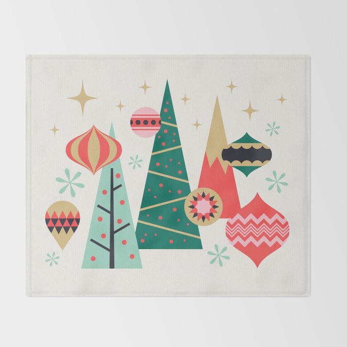Retro Christmas Card Theme - Plain White Throw Blanket Gallery Image 2