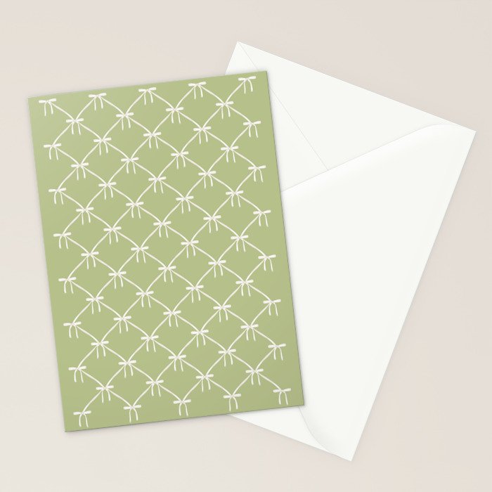 Bows & Ribbons Pattern XXIV Pastel Green Stationery Card Gallery Image 2