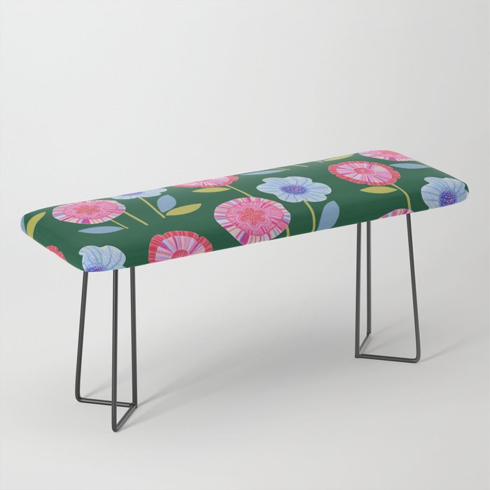 Folky Flowers in Bloom in Green & Pink Bench Gallery Image 1