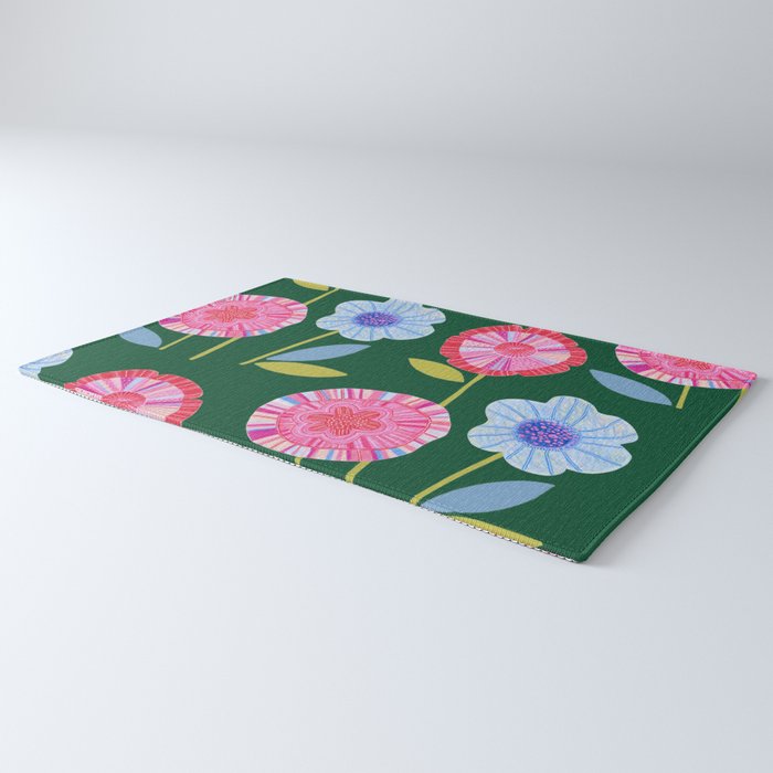 Folky Flowers in Bloom in Green & Pink Rug Gallery Image 3