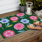 Folky Flowers in Bloom in Green & Pink Outdoor Rug Gallery Image 2