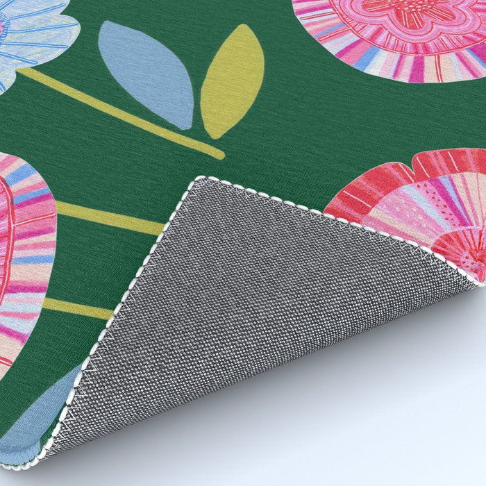 Folky Flowers in Bloom in Green & Pink Rug Gallery Image 4