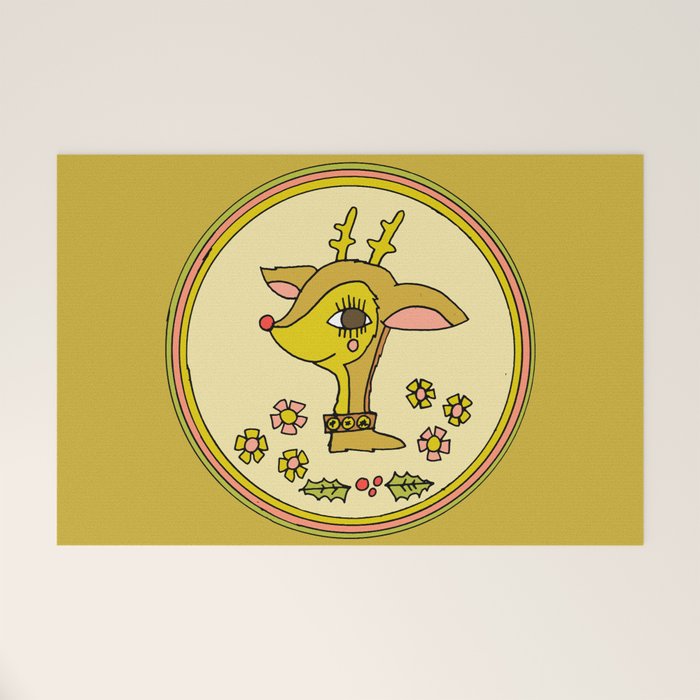 vintage reindeer christmas cheer // retro art by surfy birdy Welcome Mat Gallery Image 1