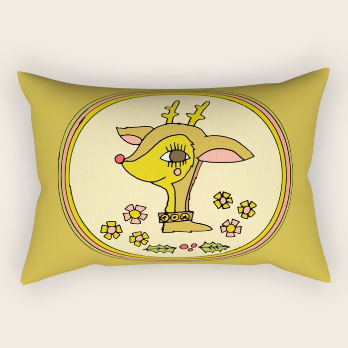 vintage reindeer christmas cheer // retro art by surfy birdy Rectangular Pillow Gallery Image 2