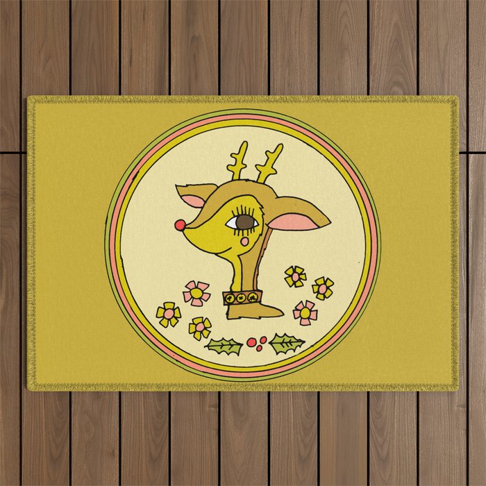 vintage reindeer christmas cheer // retro art by surfy birdy Outdoor Rug Gallery Image 1