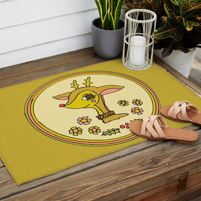 vintage reindeer christmas cheer // retro art by surfy birdy Outdoor Rug Gallery Image 2