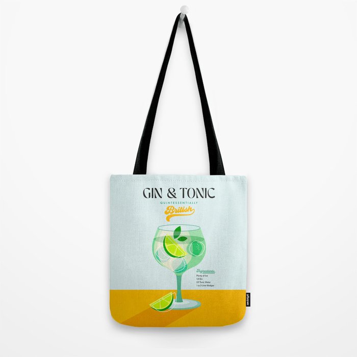 Minimal Gin Tonic cocktail illustration - Aqua Orange Tote Bag Gallery Image 2
