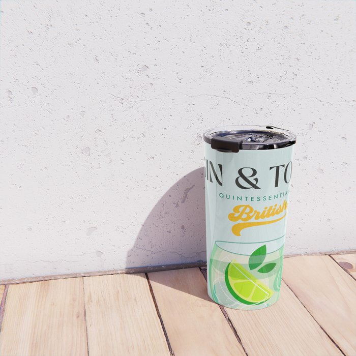 Minimal Gin Tonic cocktail illustration - Aqua Orange Travel Mug Gallery Image 4