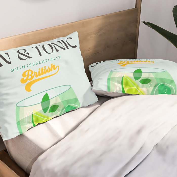 Minimal Gin Tonic cocktail illustration - Aqua Orange Pillow Sham Gallery Image 2