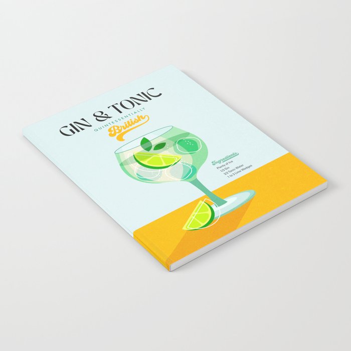 Minimal Gin Tonic cocktail illustration - Aqua Orange Notebook Gallery Image 1