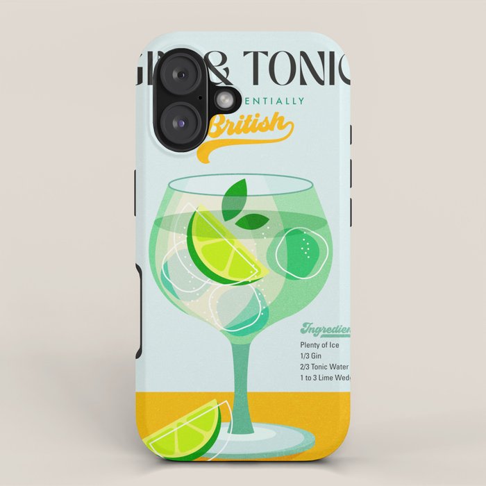 Minimal Gin Tonic cocktail illustration - Aqua Orange iPhone Case Gallery Image 1