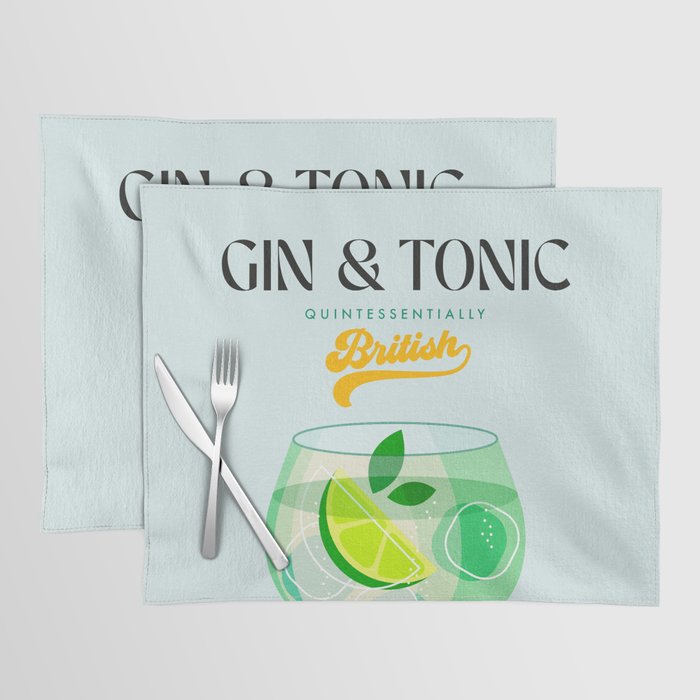 Minimal Gin Tonic cocktail illustration - Aqua Orange Placemat Gallery Image 1