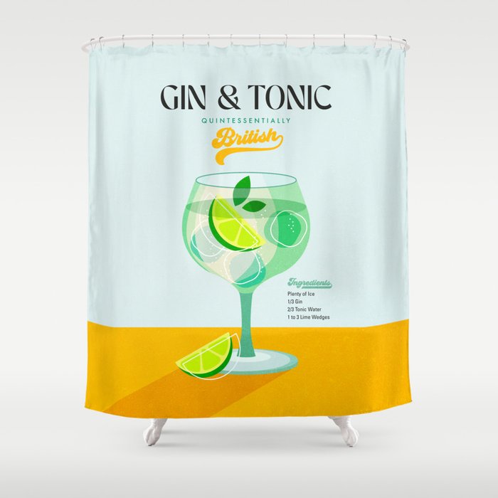 Minimal Gin Tonic cocktail illustration - Aqua Orange Shower Curtain Gallery Image 1