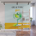 Minimal Gin Tonic cocktail illustration - Aqua Orange Wall Mural Gallery Image 1
