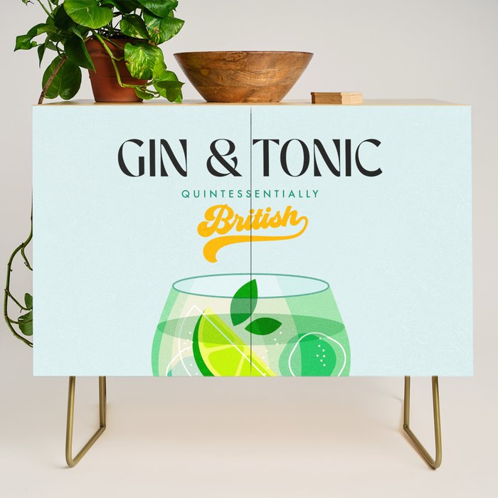 Minimal Gin Tonic cocktail illustration - Aqua Orange Credenza Gallery Image 1