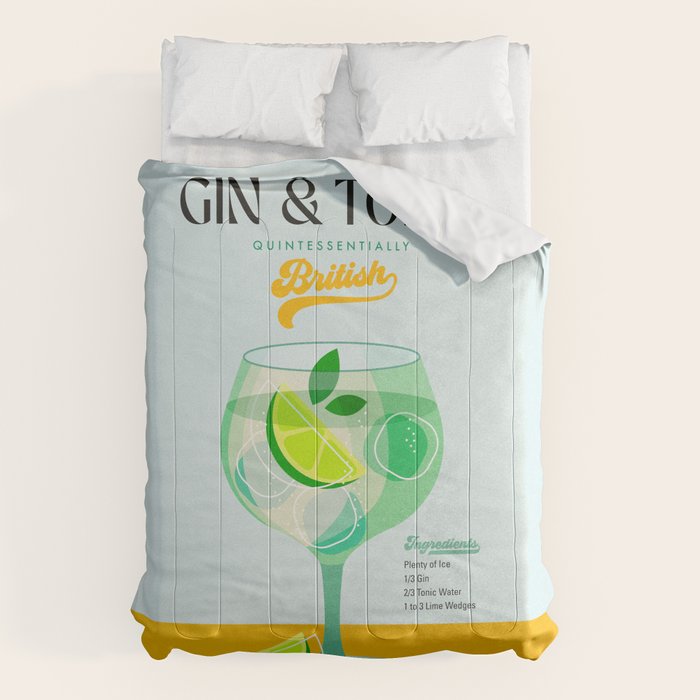 Minimal Gin Tonic cocktail illustration - Aqua Orange Comforter Gallery Image 6