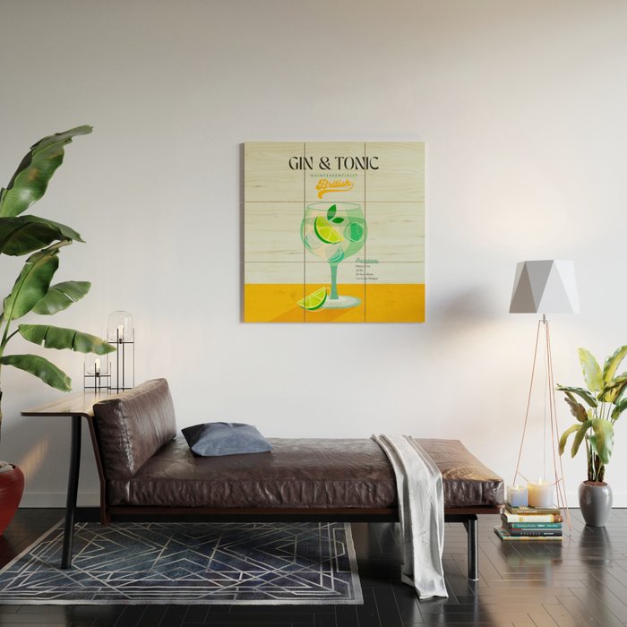 Minimal Gin Tonic cocktail illustration - Aqua Orange Wood Wall Art Gallery Image 2
