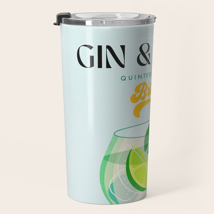 Minimal Gin Tonic cocktail illustration - Aqua Orange Travel Mug Gallery Image 3