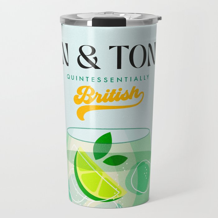 Minimal Gin Tonic cocktail illustration - Aqua Orange Travel Mug Gallery Image 1