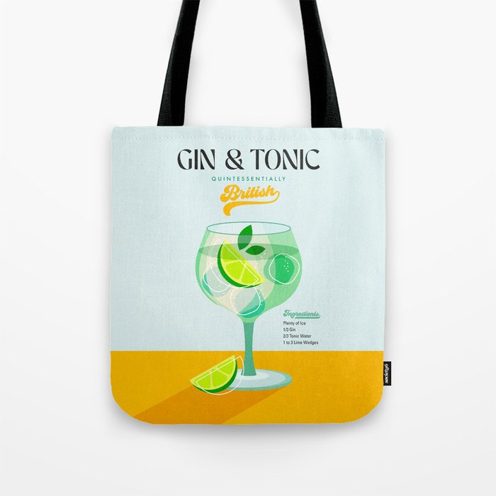 Minimal Gin Tonic cocktail illustration - Aqua Orange Tote Bag Gallery Image 1